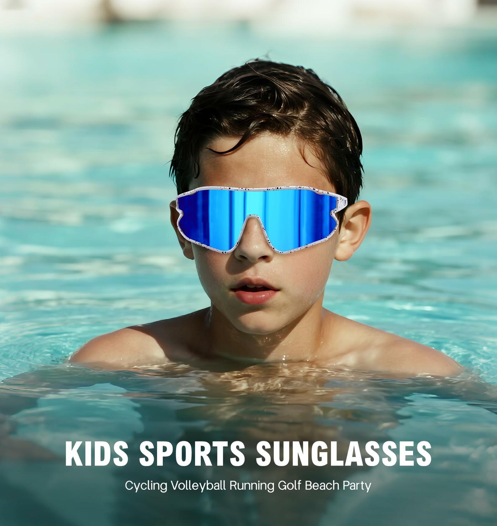 MARIDA Kids UV400 Baseball Sunglasses Sports Cycling White-Blue