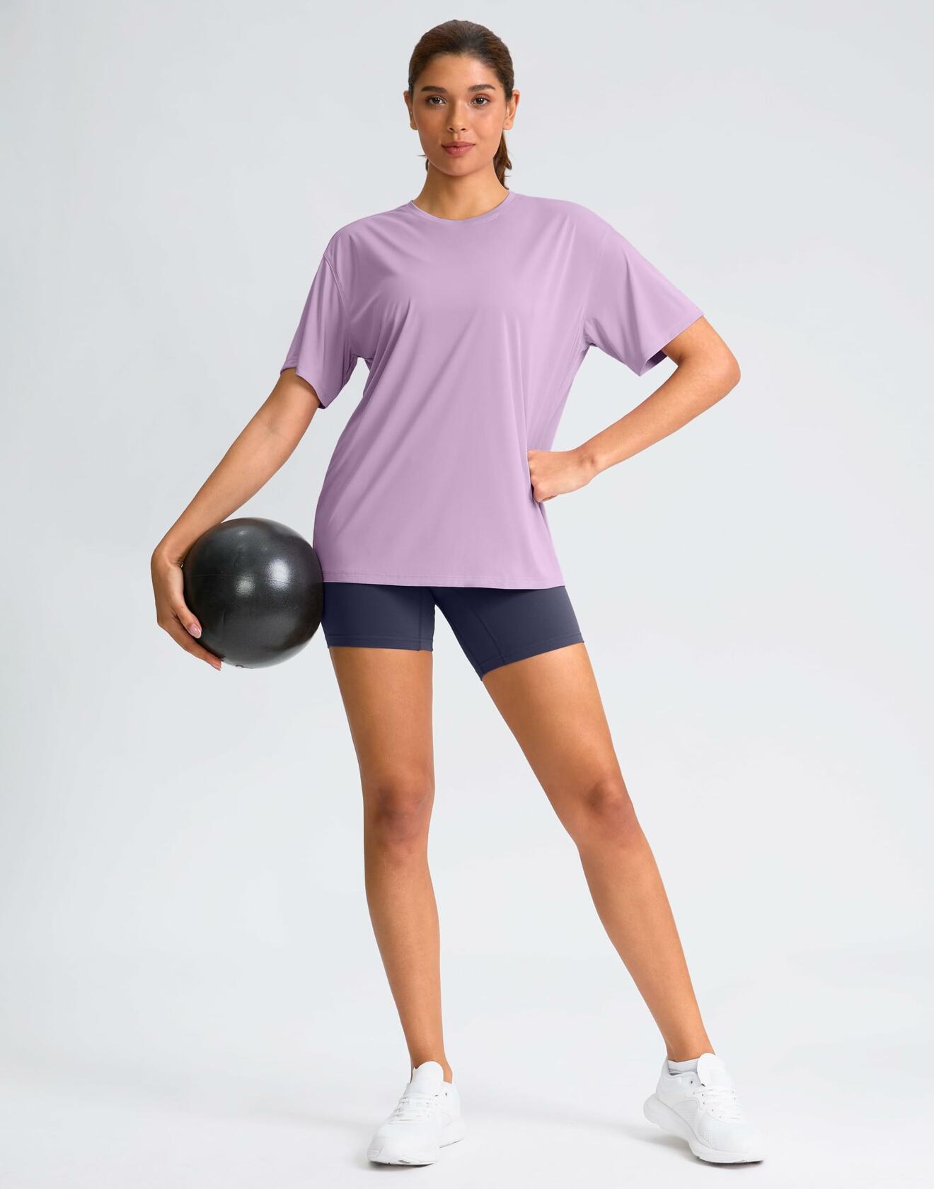 G Gradual Women's Loose Fit Short Sleeve Workout Shirt Hyacinth Purple Size M