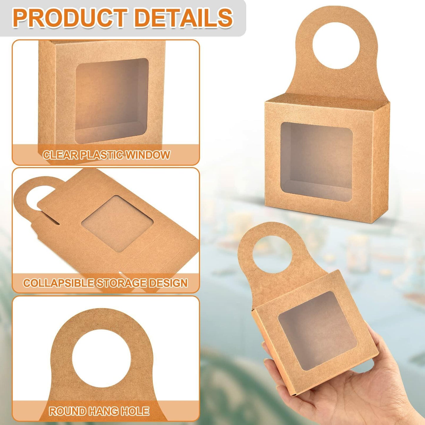 Mototo 100 PCS Kraft Paper Wine Bottle Boxes with Window Hanger Foldable Kraft