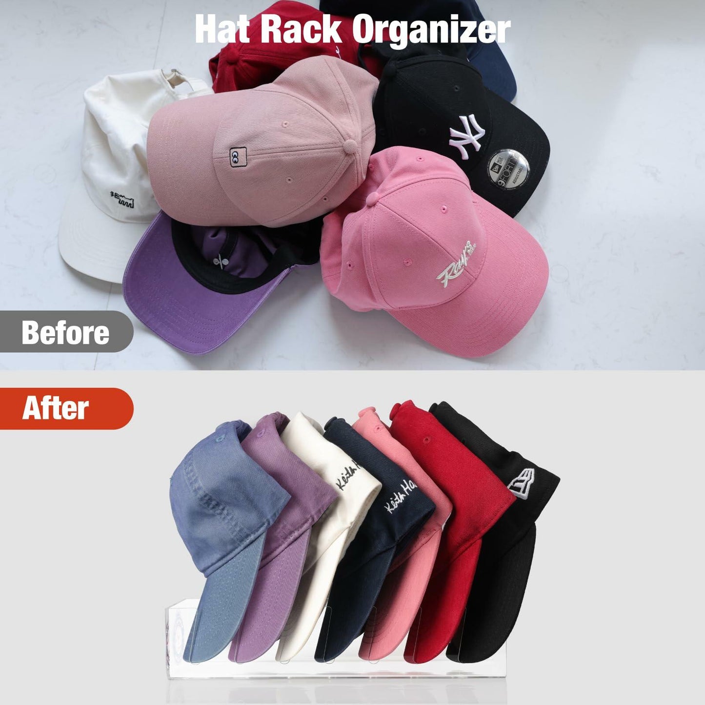 Donkiyana Acrylic Baseball Cap Hat Stand Organizer 14 Caps 2 Pcs Clear