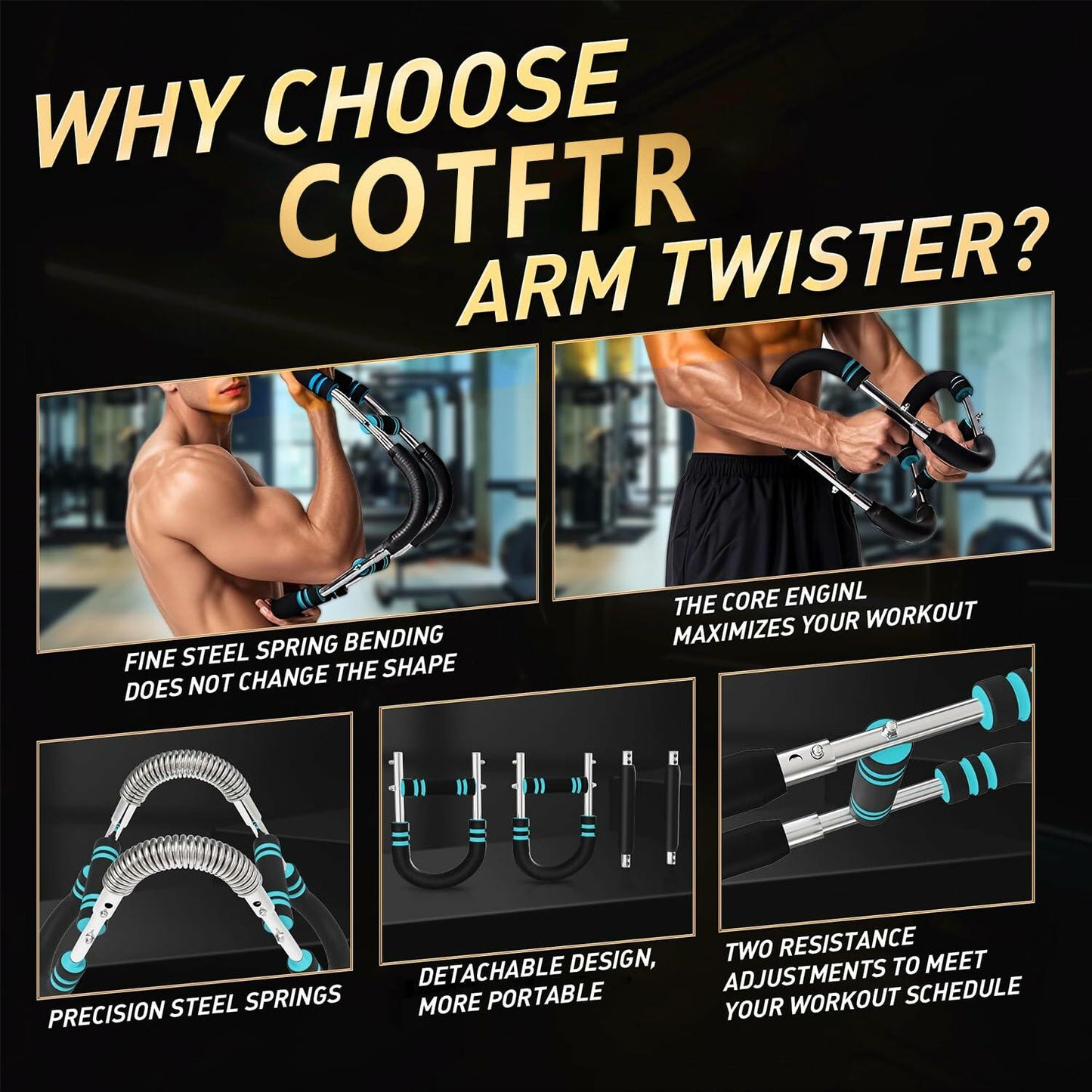 Cotftr Twister Arm Trainer Adjustable Chest Workout Equipment Blue 20-60lb