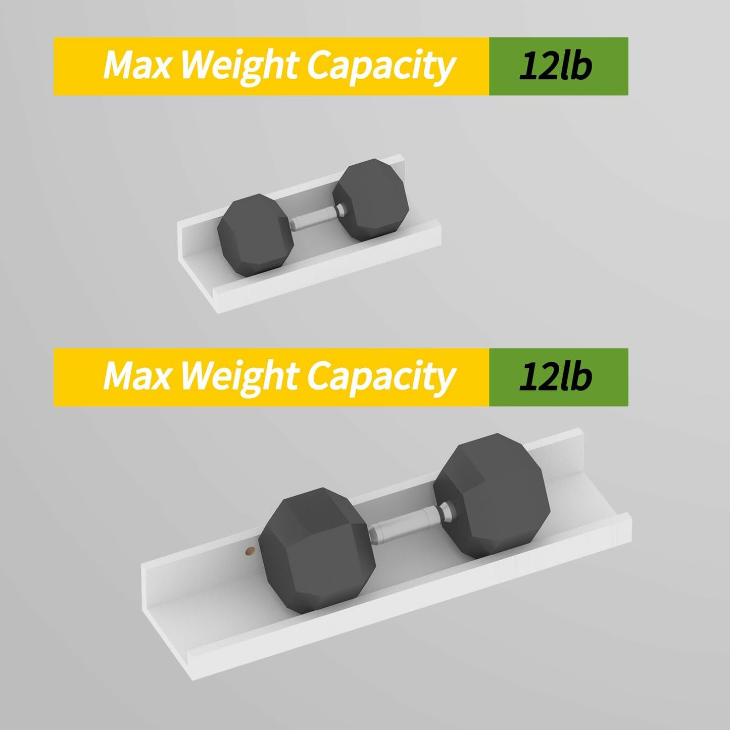 Lyeasw 16in White Floating Wall Shelves Set of 5 with Lip for Kitchen Bath