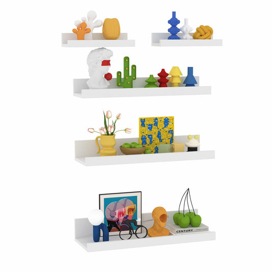 Lyeasw 16in White Floating Wall Shelves Set of 5 with Lip for Kitchen Bath