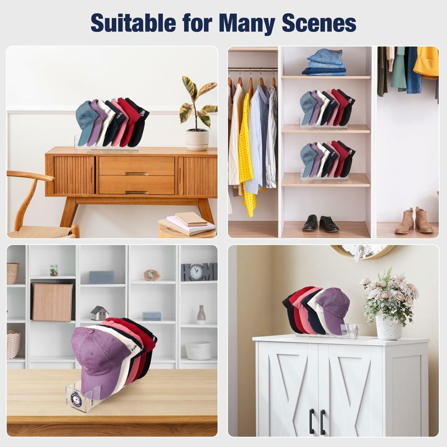 Donkiyana Acrylic Baseball Cap Hat Stand Organizer 14 Caps 2 Pcs Clear