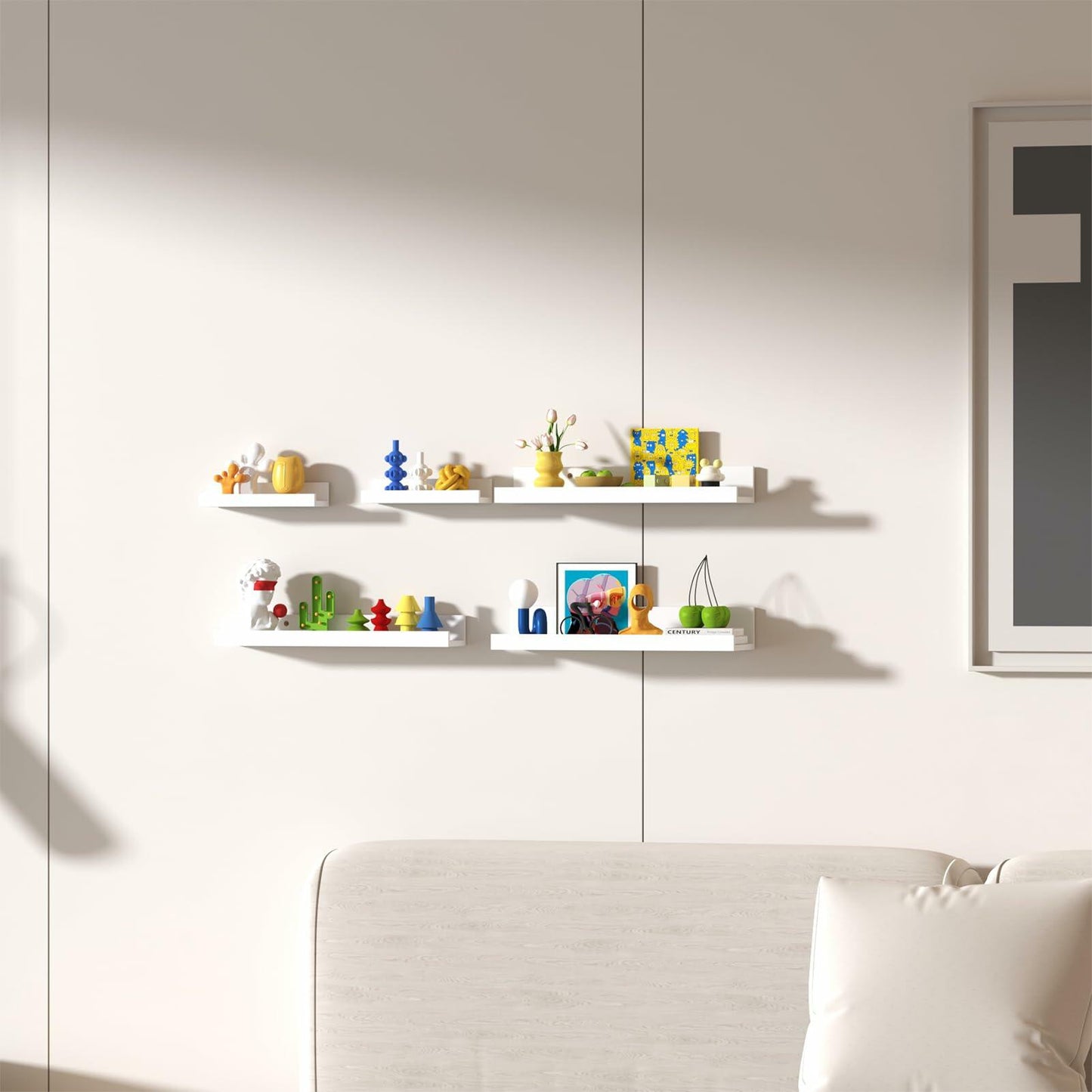 Lyeasw 16in White Floating Wall Shelves Set of 5 with Lip for Kitchen Bath