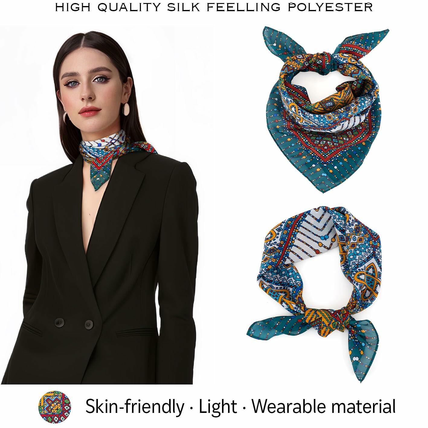 MONGGIL Satin Silky Scarf Pattern Print Neck Scarf Lightweight 27x27 inches