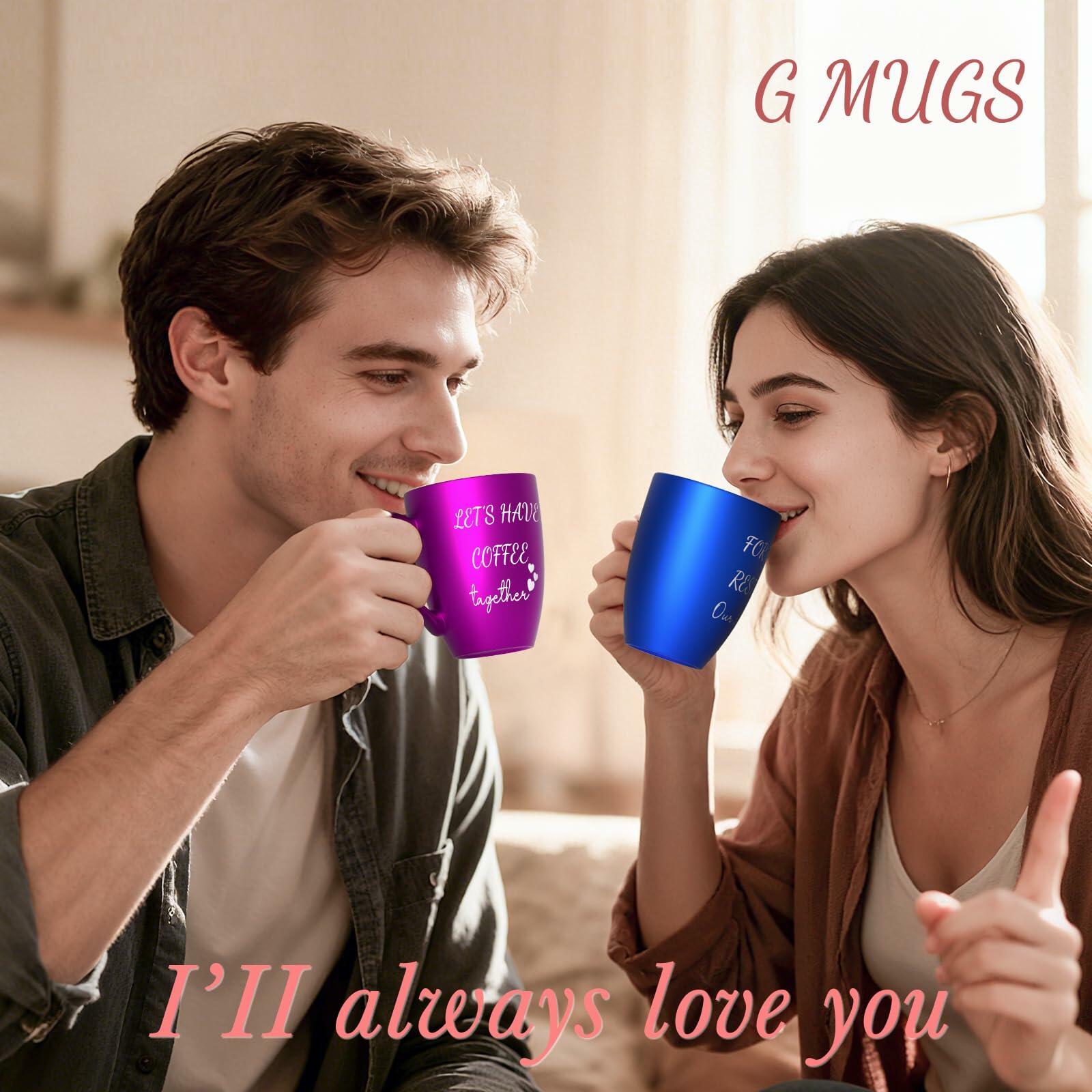 GMUGS Ceramic Coffee Mugs Set 11oz Purple Blue Wedding Bride Groom Gift