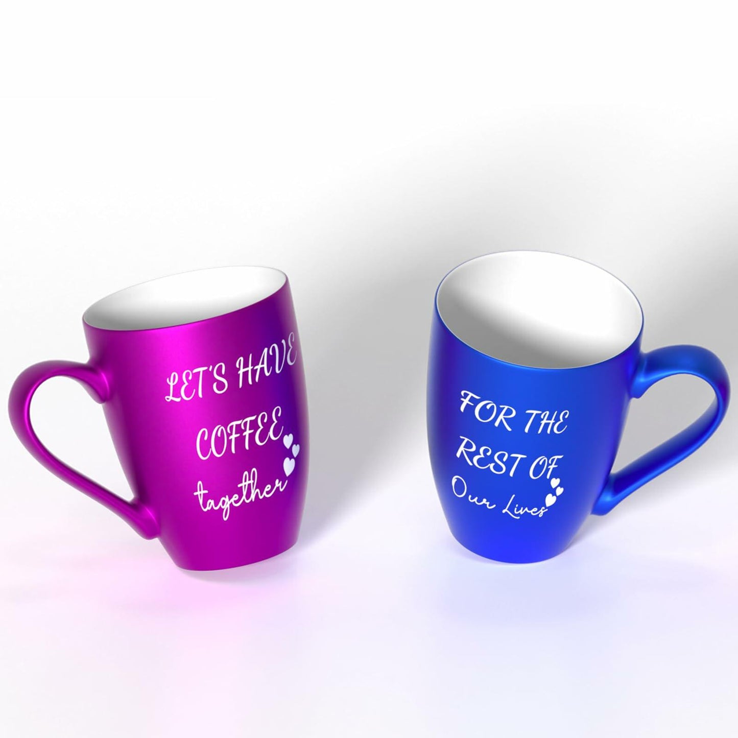 GMUGS Ceramic Coffee Mugs Set 11oz Purple Blue Wedding Bride Groom Gift