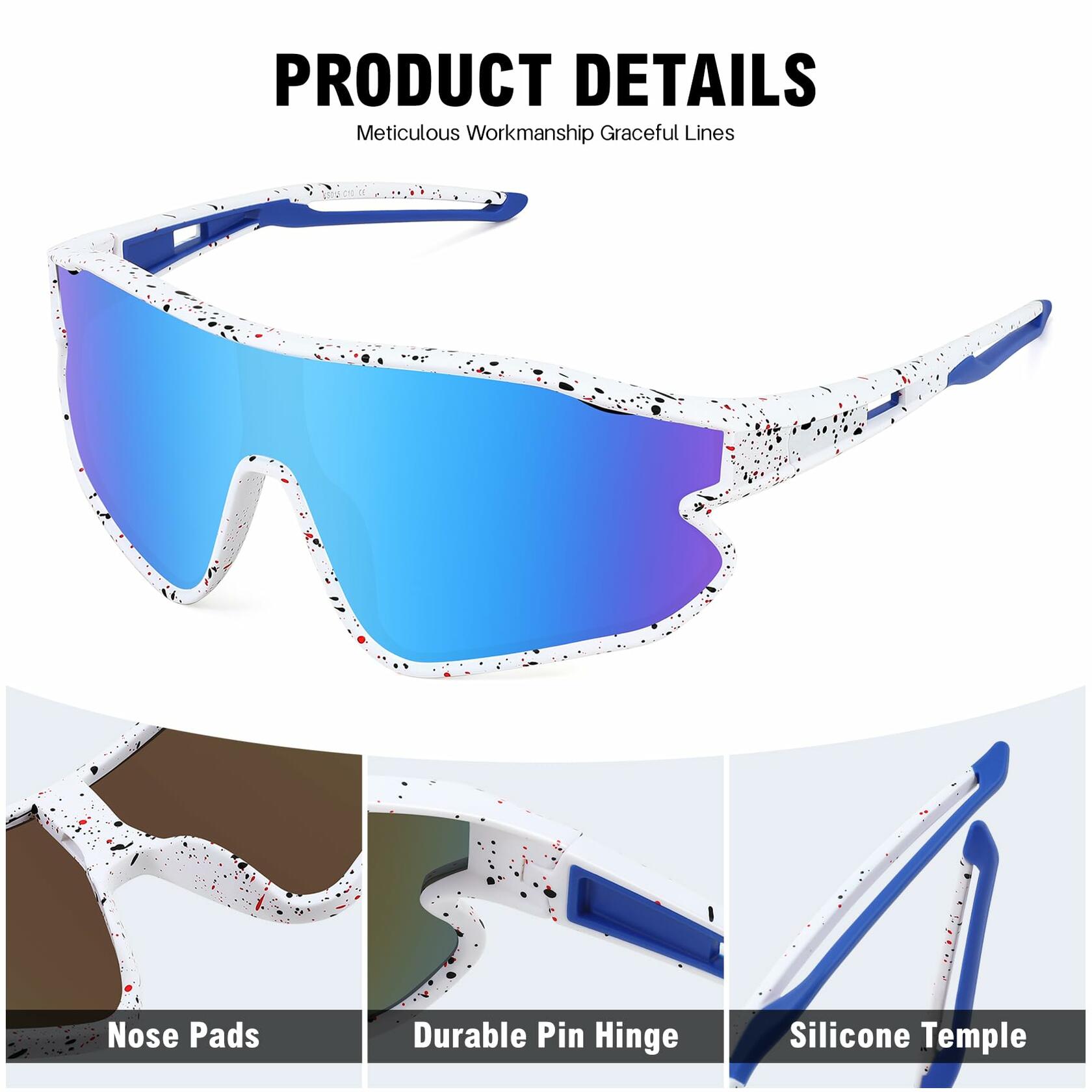 MARIDA Kids UV400 Baseball Sunglasses Sports Cycling White-Blue