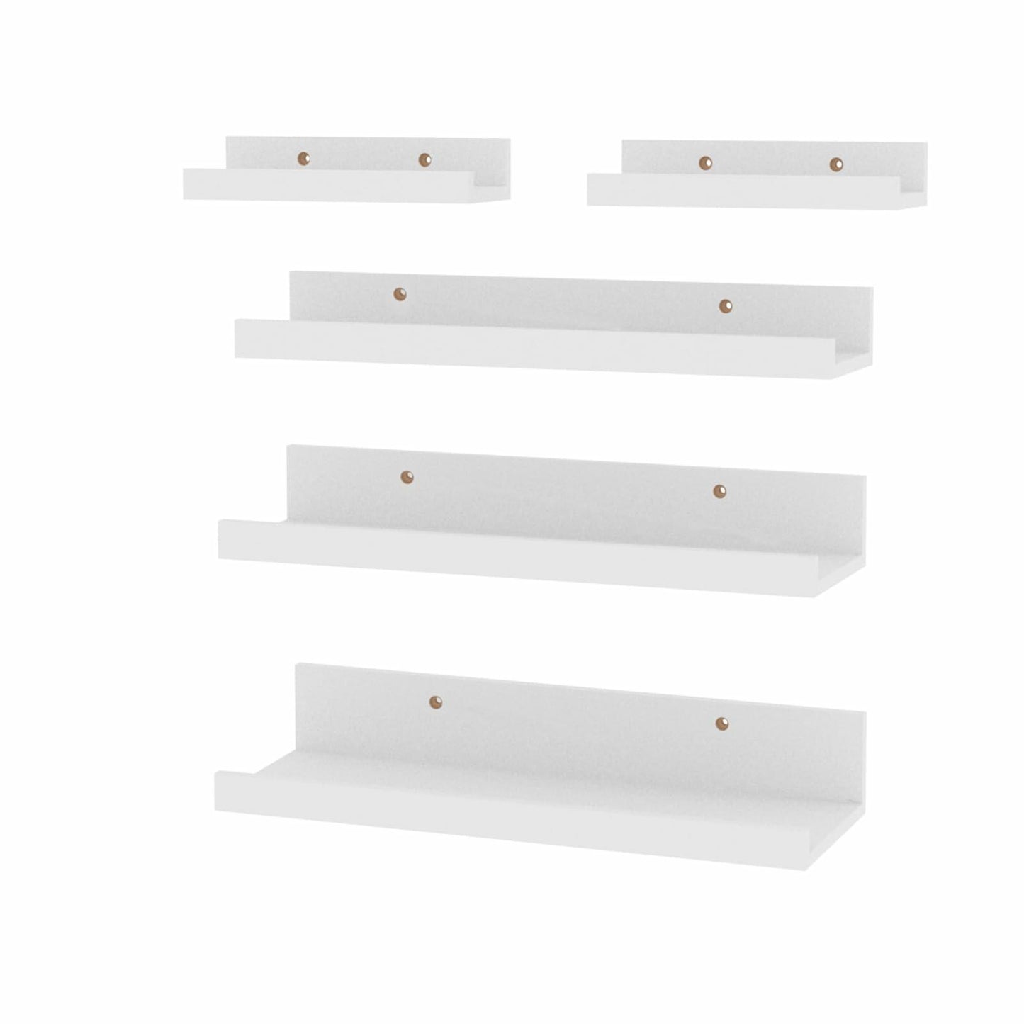 Lyeasw 16in White Floating Wall Shelves Set of 5 with Lip for Kitchen Bath