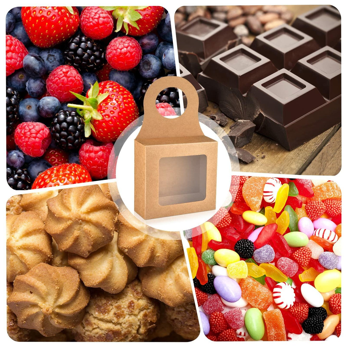 Mototo 100 PCS Kraft Paper Wine Bottle Boxes with Window Hanger Foldable Kraft