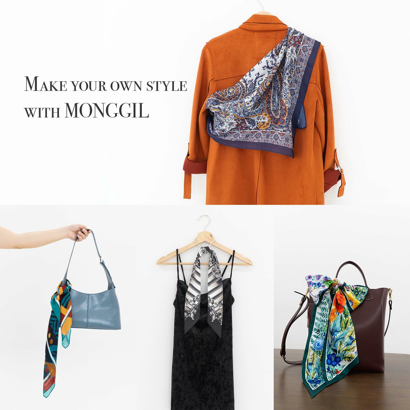 MONGGIL Satin Silky Scarf Pattern Print Neck Scarf Lightweight 27x27 inches