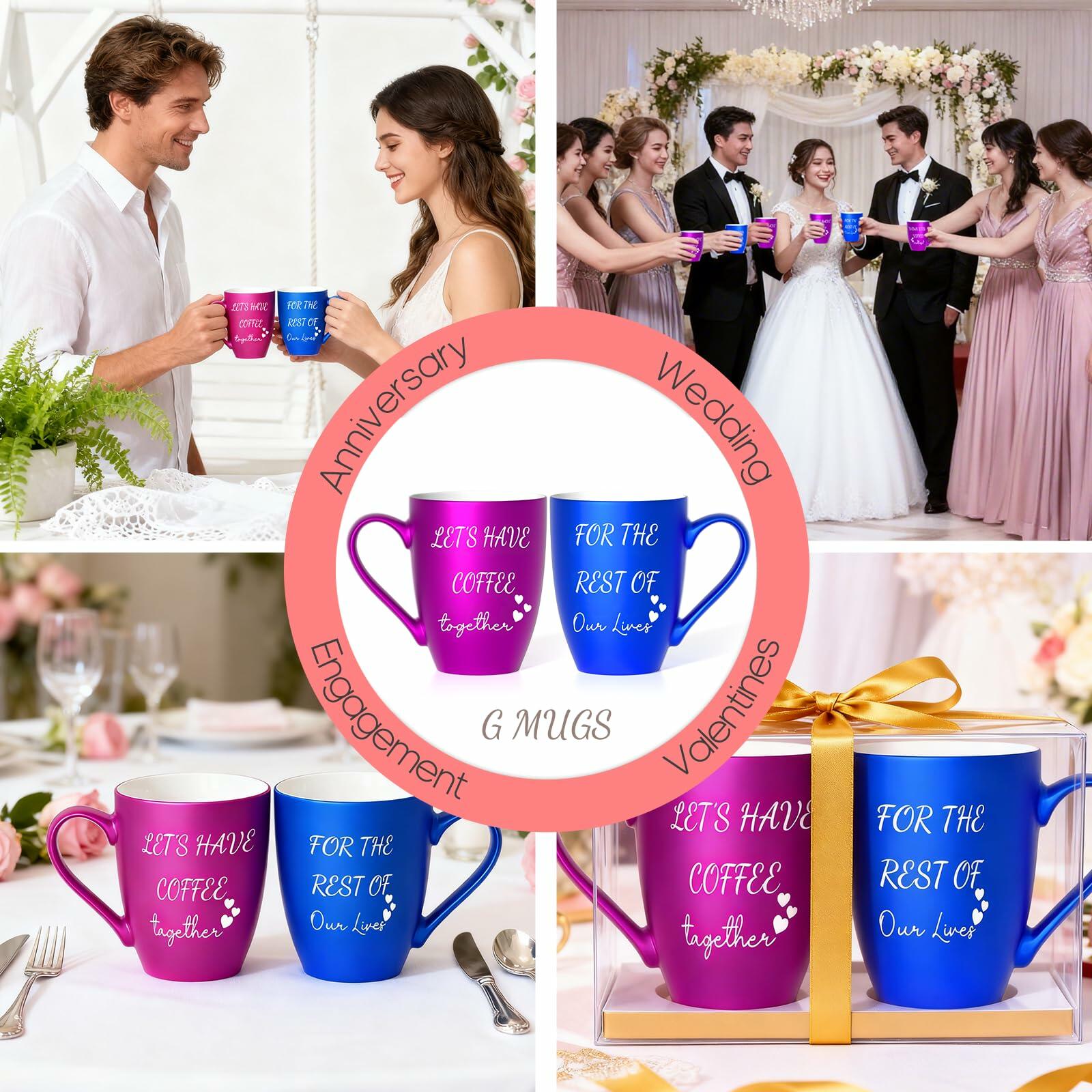 GMUGS Ceramic Coffee Mugs Set 11oz Purple Blue Wedding Bride Groom Gift