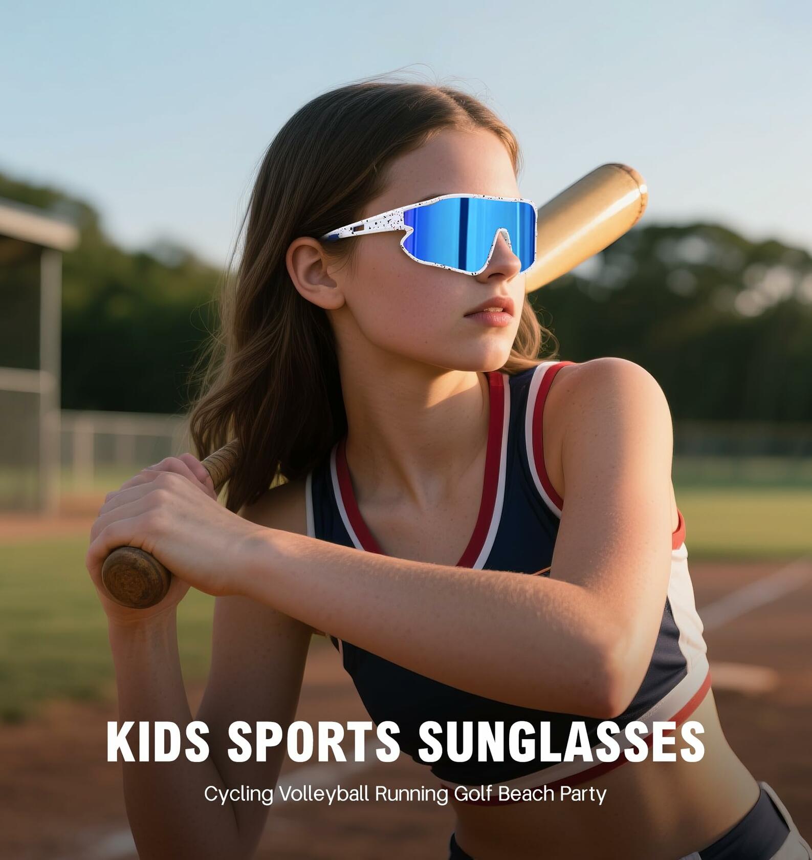 MARIDA Kids UV400 Baseball Sunglasses Sports Cycling White-Blue