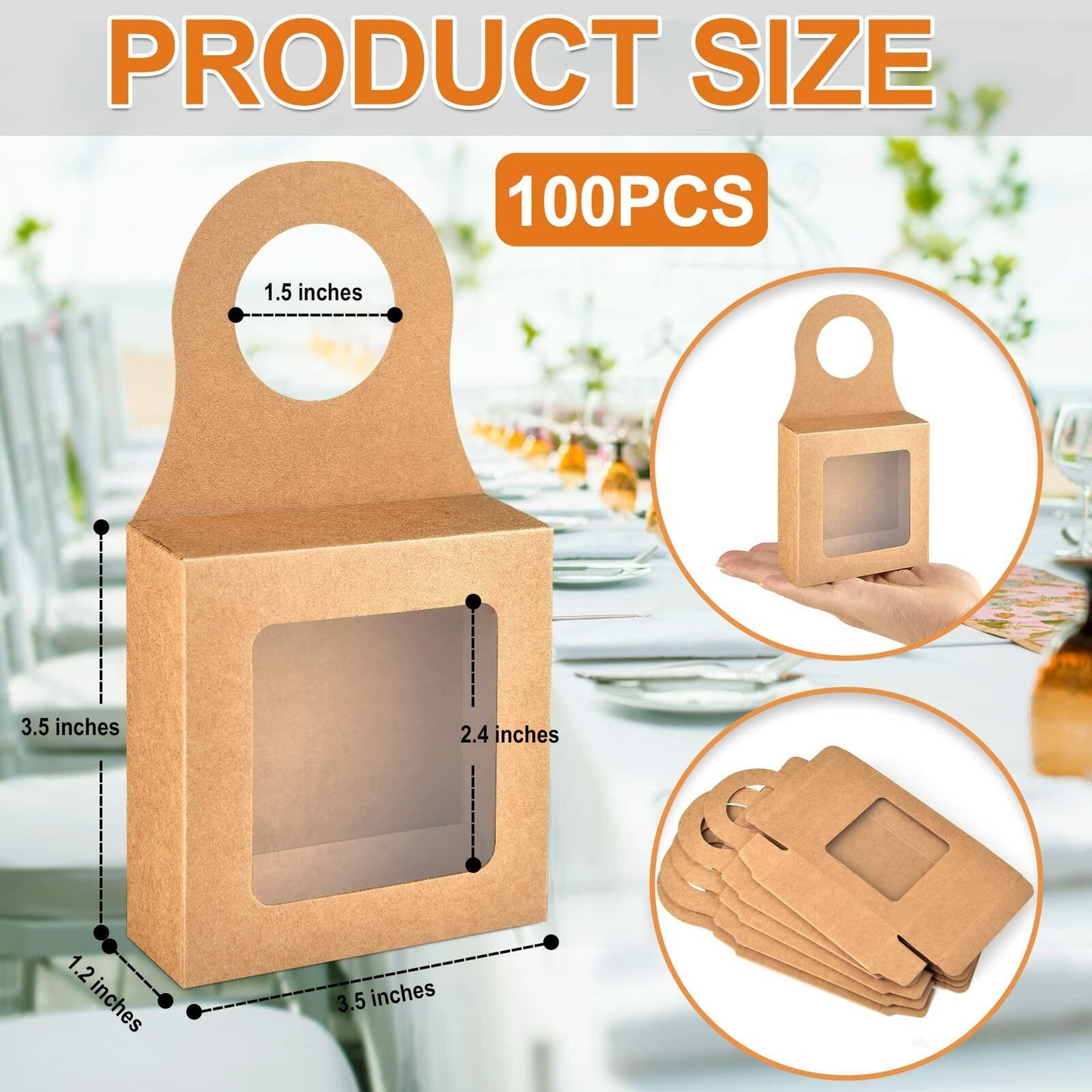 Mototo 100 PCS Kraft Paper Wine Bottle Boxes with Window Hanger Foldable Kraft