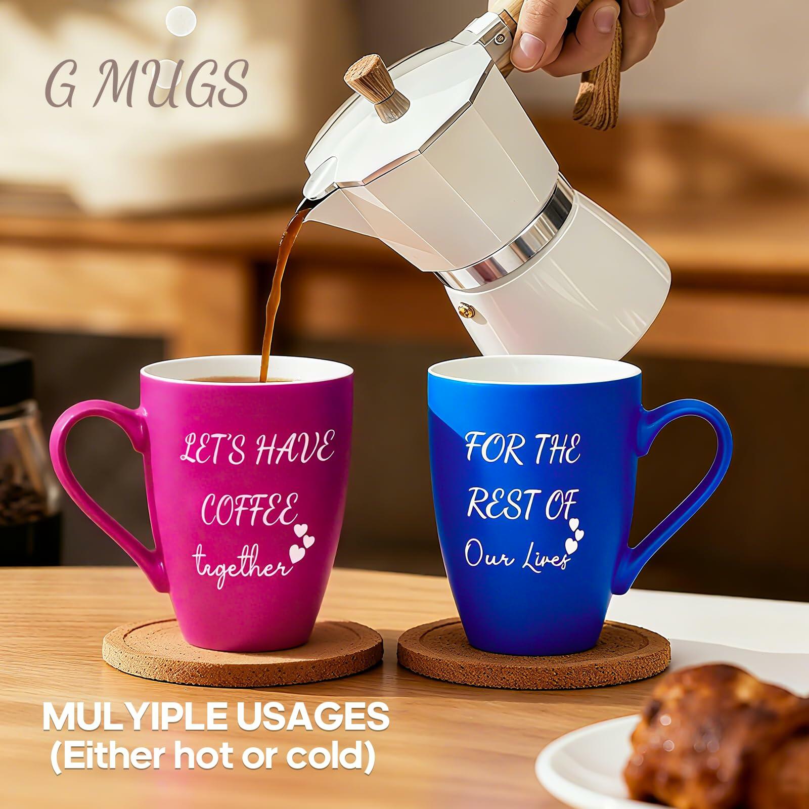 GMUGS Ceramic Coffee Mugs Set 11oz Purple Blue Wedding Bride Groom Gift