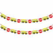 Corabsar 2Pcs Back to School Bus Banner Pre-Strung Paper Classroom Decor