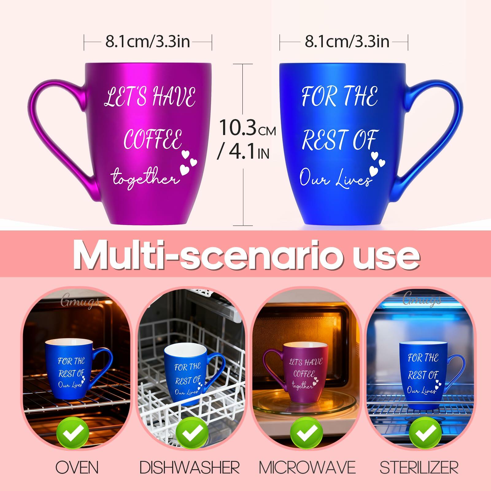 GMUGS Ceramic Coffee Mugs Set 11oz Purple Blue Wedding Bride Groom Gift