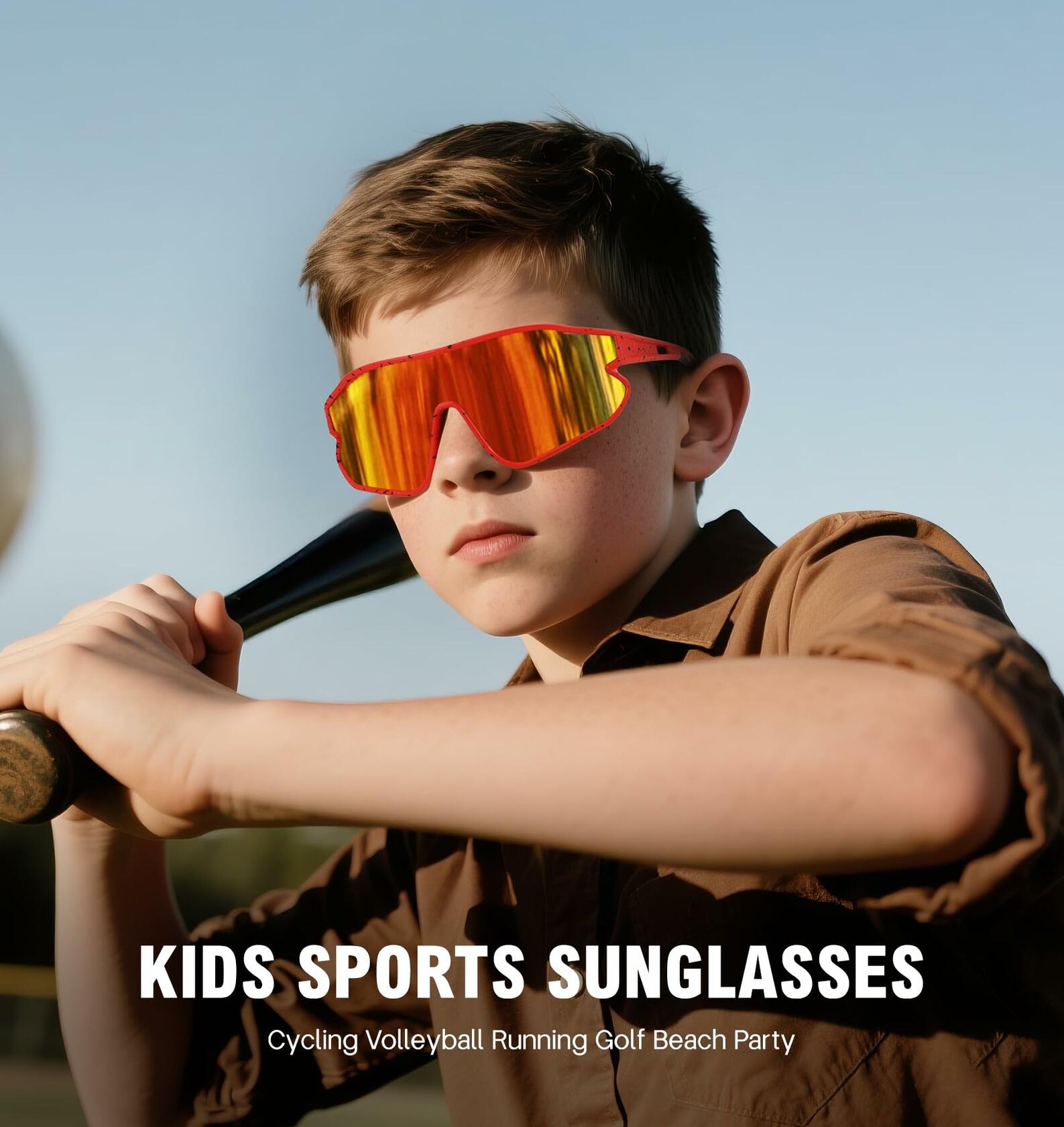 MARIDA Kids Sunglasses UV400 Sports Cycling Baseball Red Size 10-16