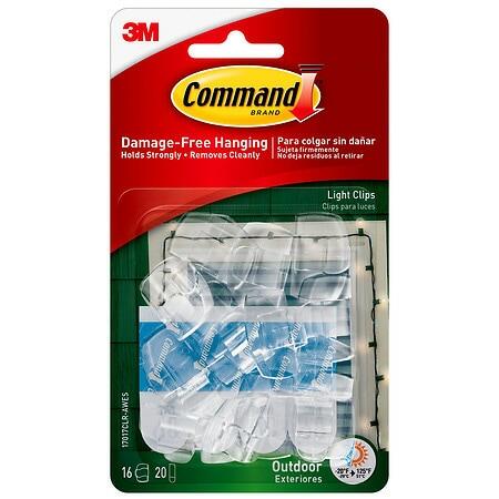 Command Outdoor Light Clips Clear 16 Clips 20 Adhesive Strips