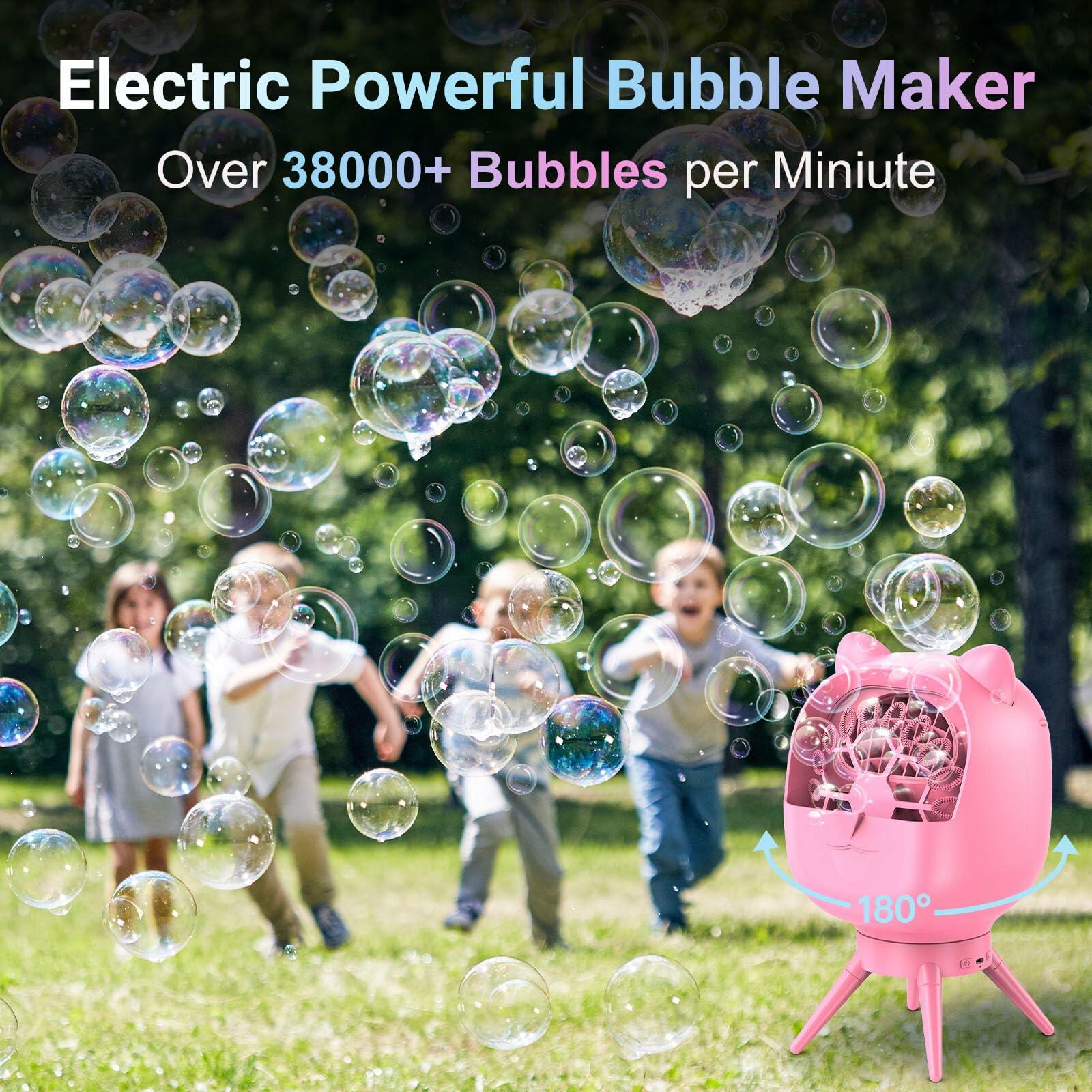 [Like New] UckPure Automatic Bubble Machine Rechargeable Rotatable Pink 38000+ Bubbles/Min