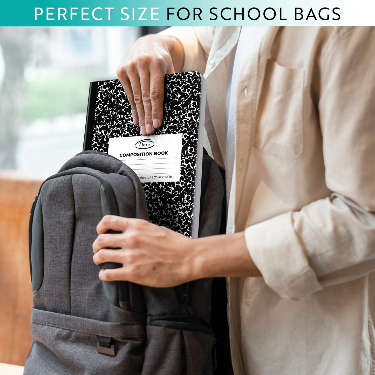 [Like New] Alitte Composition Notebooks 4-Pack Wide Ruled 9.75x7.5 Black Marble