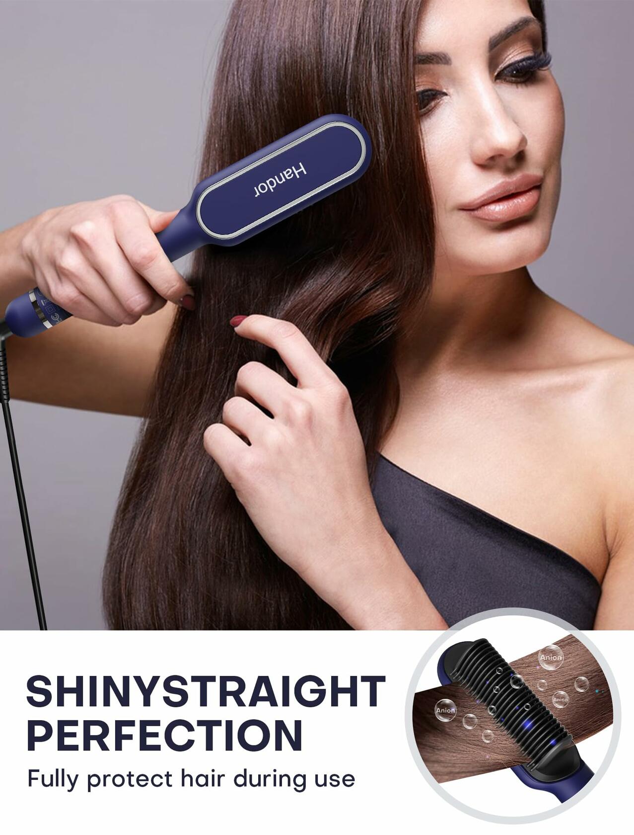 RakRlek Handor Ionic Hair Straightener Brush 9 Temp Settings Fast Heating Blue