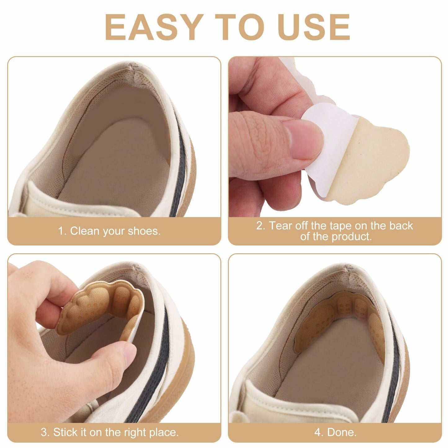 Gosknor 4 Pairs Heel Protector Pads Foam Inserts Cushion Black Skin Color