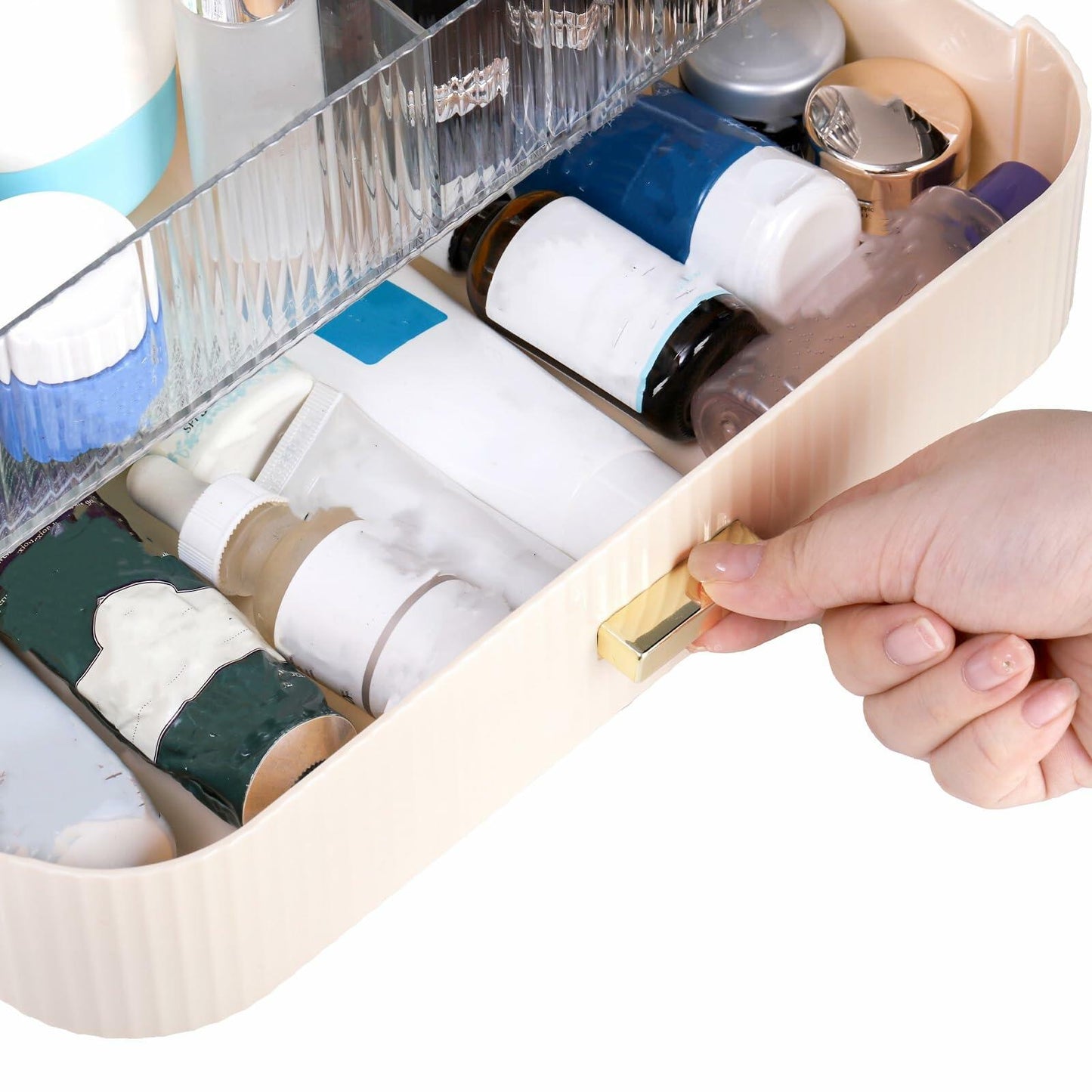 Acshio Clear Makeup Organizer with Drawer Stackable Vanity Storage Dustproof