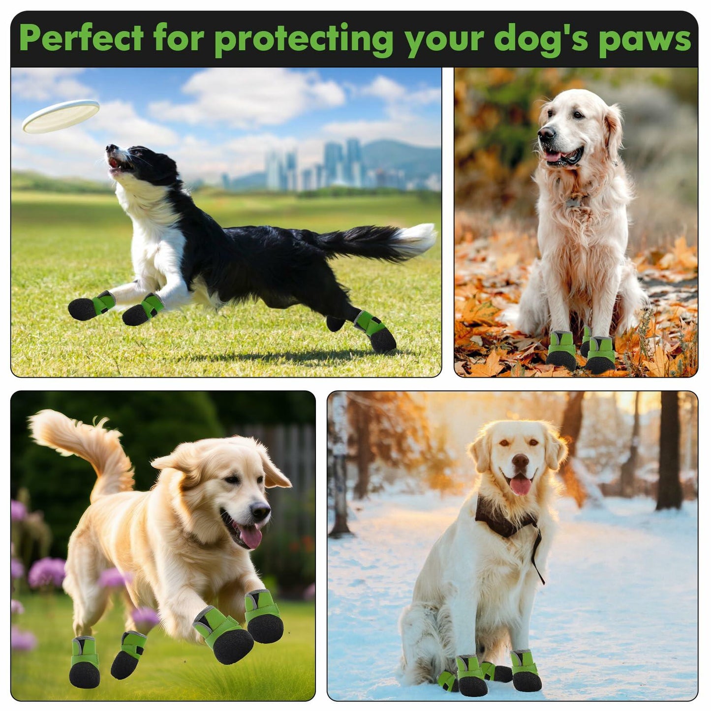 DOGOYS Dog Shoes Non-Slip Waterproof Boots Green 4Pcs Size Medium