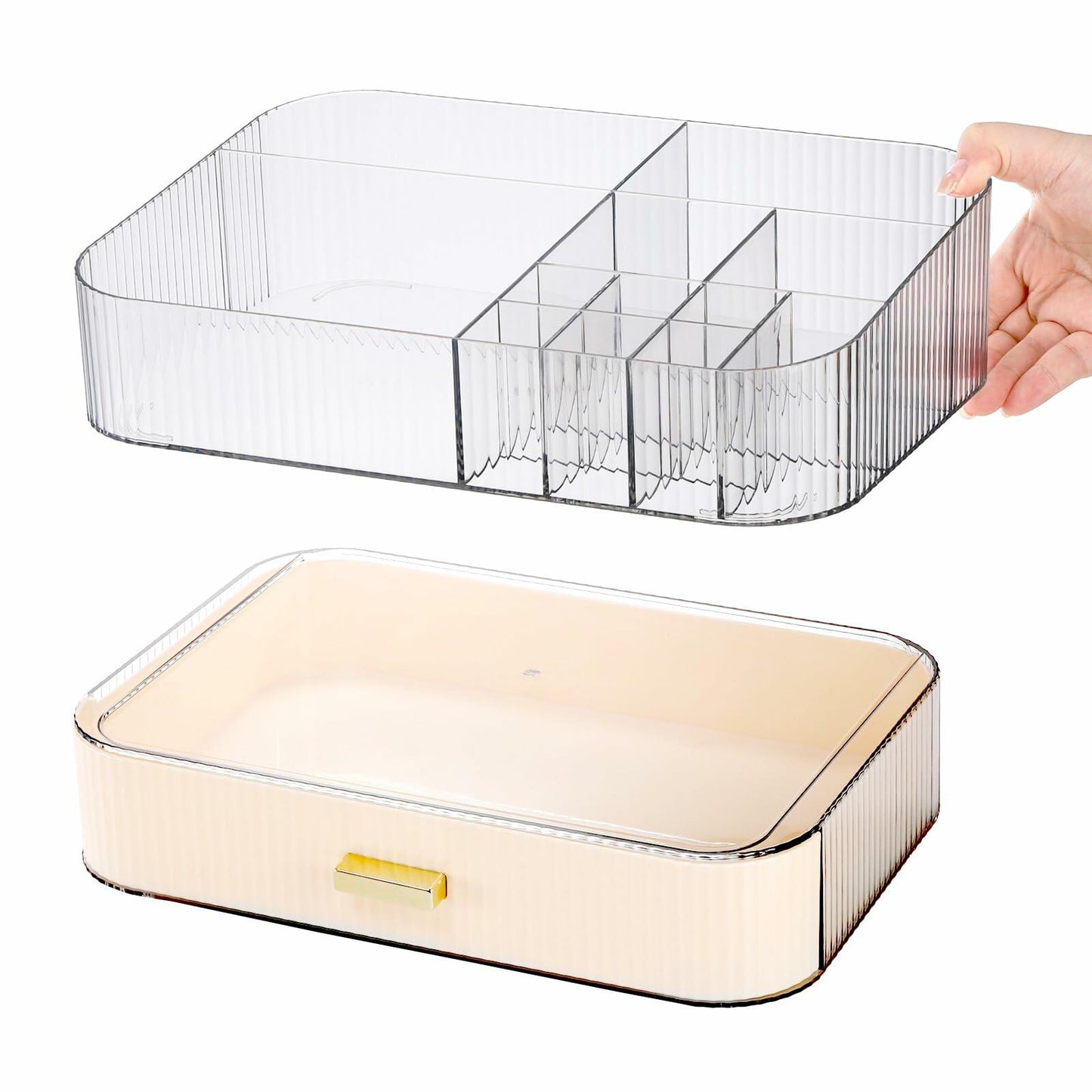 Acshio Clear Makeup Organizer with Drawer Stackable Vanity Storage Dustproof