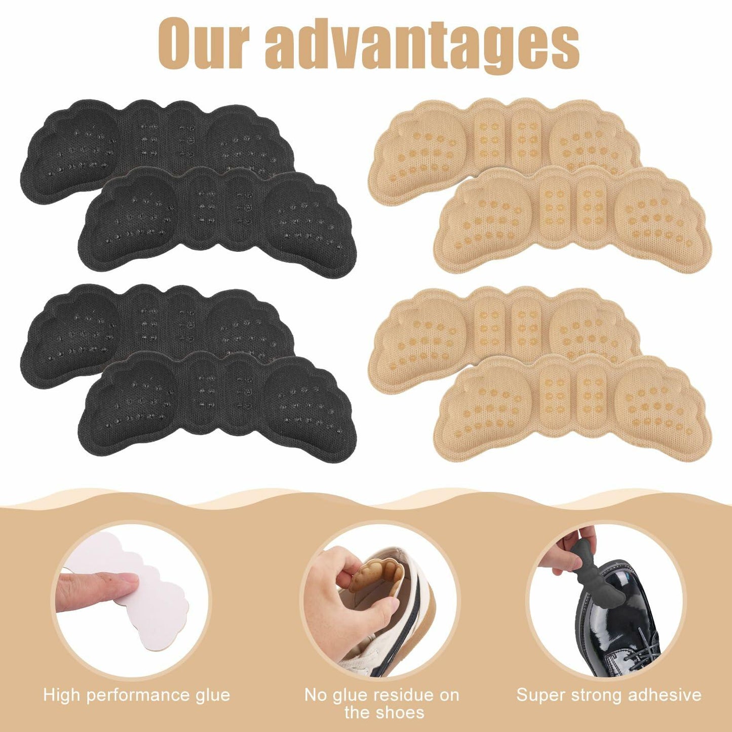 Gosknor 4 Pairs Heel Protector Pads Foam Inserts Cushion Black Skin Color