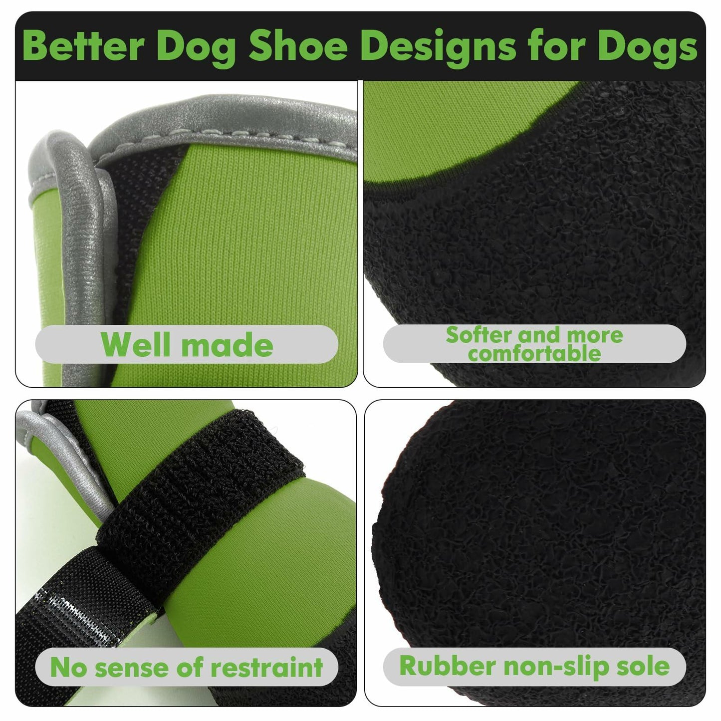 DOGOYS Dog Shoes Non-Slip Waterproof Boots Green 4Pcs Size Medium