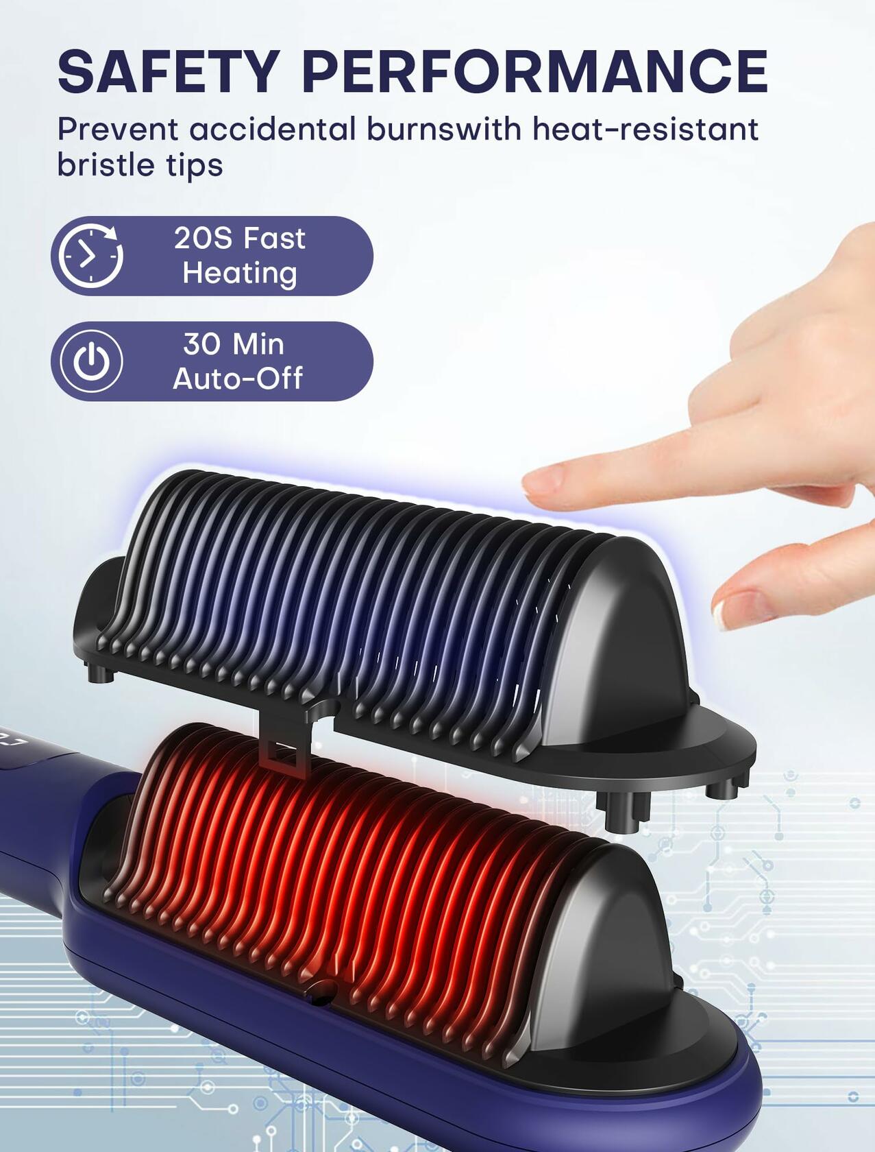 RakRlek Handor Ionic Hair Straightener Brush 9 Temp Settings Fast Heating Blue