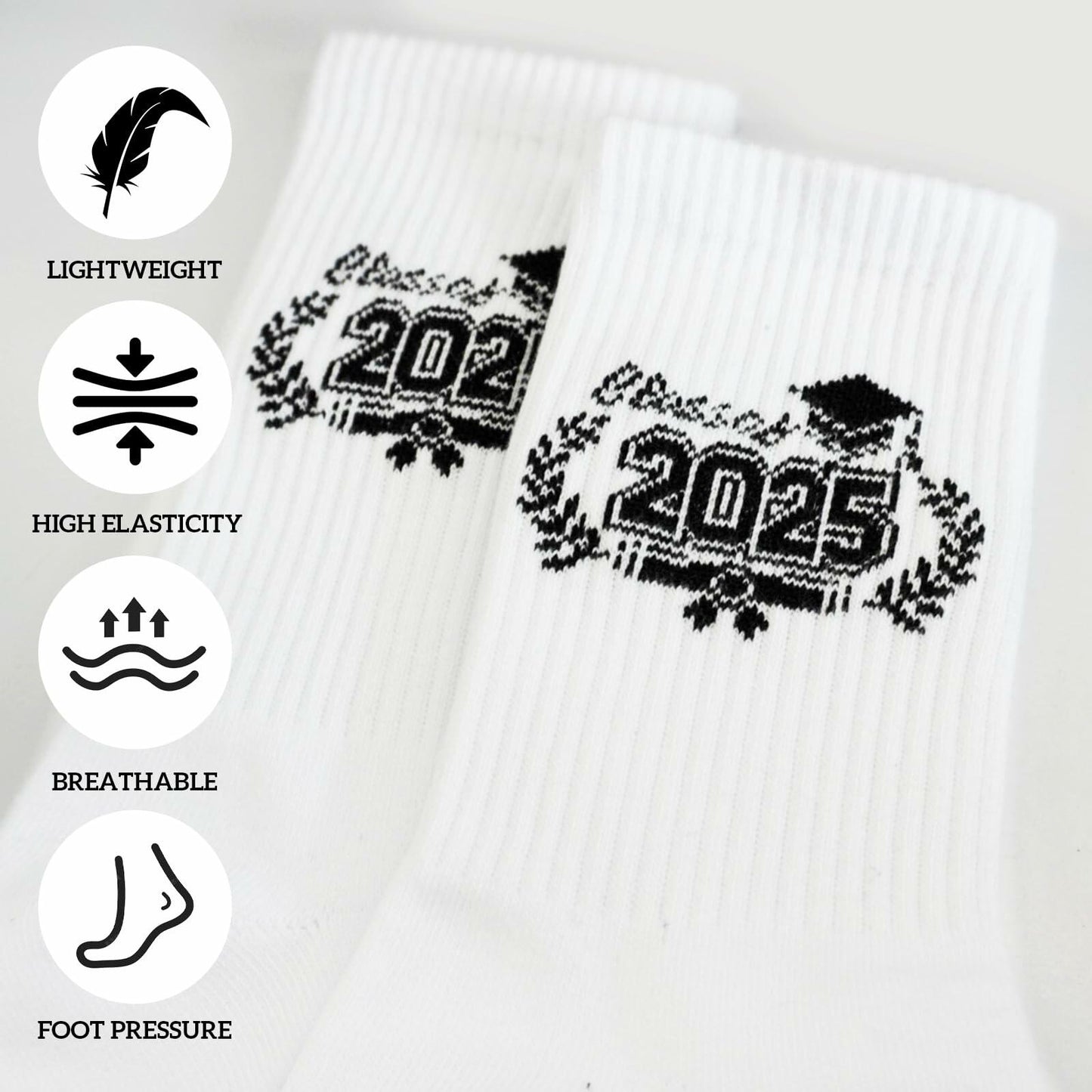 Cyntan Graduation Socks Unisex Classic Cotton White One Size