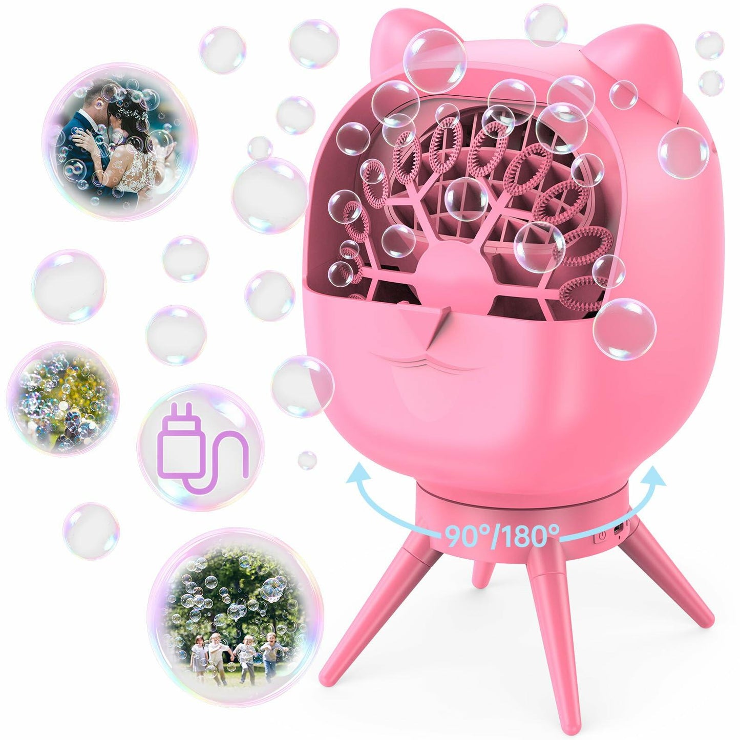 [Like New] UckPure Automatic Bubble Machine Rechargeable Rotatable Pink 38000+ Bubbles/Min