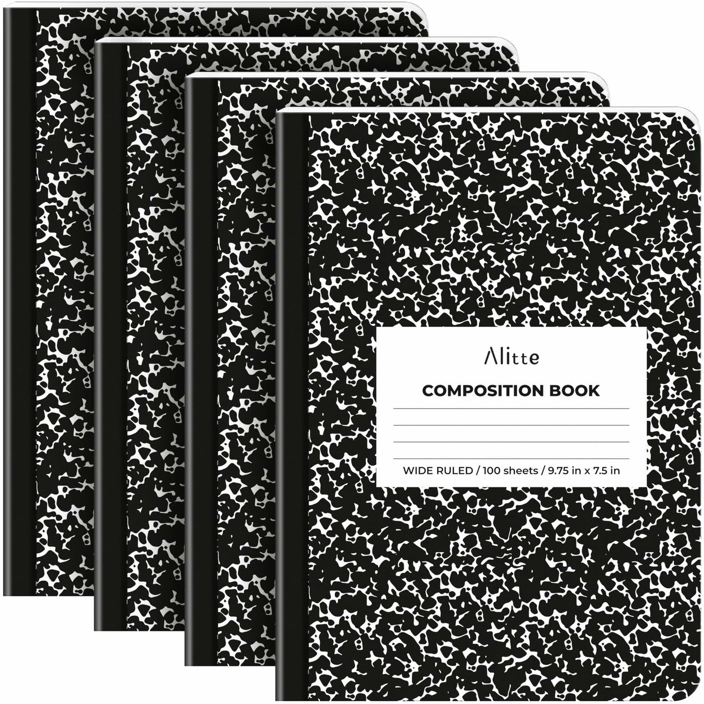 [Like New] Alitte Composition Notebooks 4-Pack Wide Ruled 9.75x7.5 Black Marble
