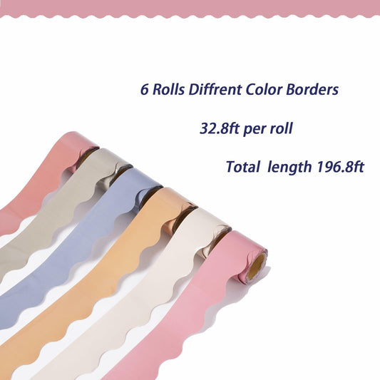 Afumazi 6 Rolls Colorful Bulletin Board Borders 196.8ft Scalloped Trim Grey