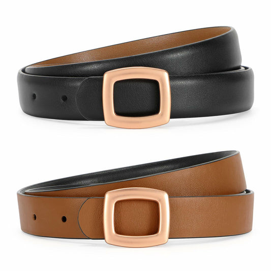 WOWOGO Women Reversible Waist Belt Black/Brown Gold Square Buckle Size 41"-45"