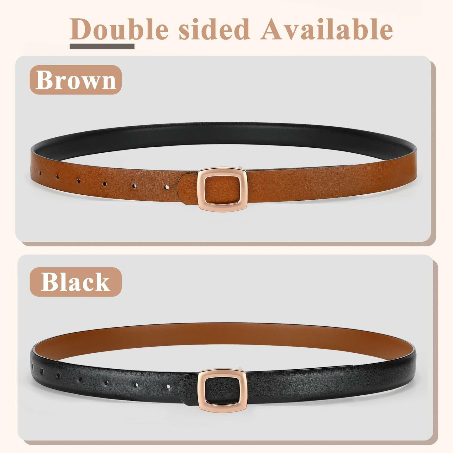 WOWOGO Women Reversible Waist Belt Black/Brown Gold Square Buckle Size 41"-45"
