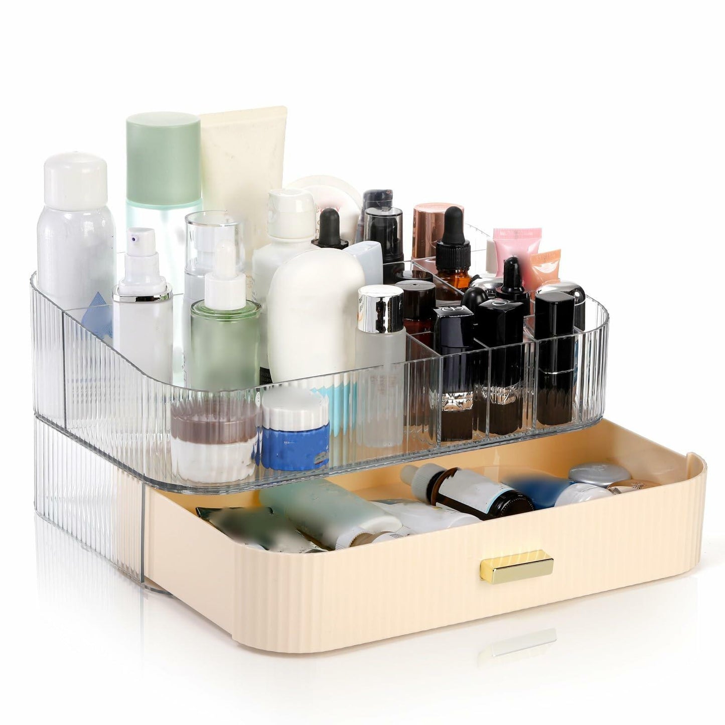 Acshio Clear Makeup Organizer with Drawer Stackable Vanity Storage Dustproof