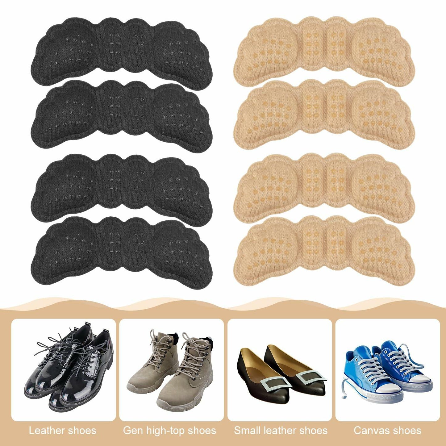 Gosknor 4 Pairs Heel Protector Pads Foam Inserts Cushion Black Skin Color