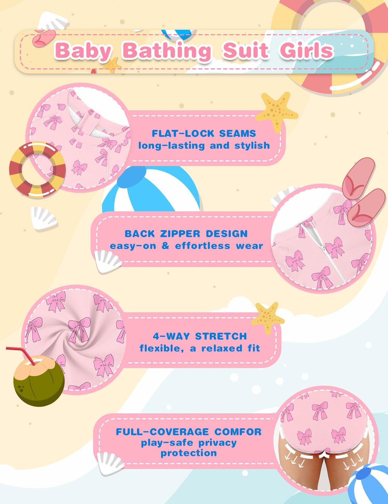 Toddler Girls One Piece Swimsuit Long Sleeve Zipper Pink Size 24 Month