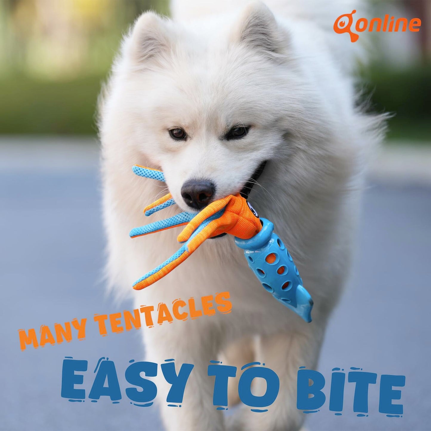 Qonline Squid Shaped Squeaky Dog Toy TPR Material Orange Interactive Play