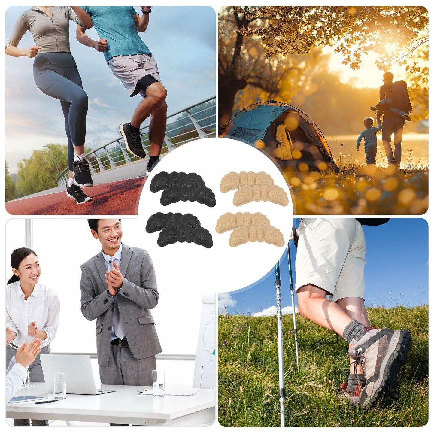 Gosknor 4 Pairs Heel Protector Pads Foam Inserts Cushion Black Skin Color