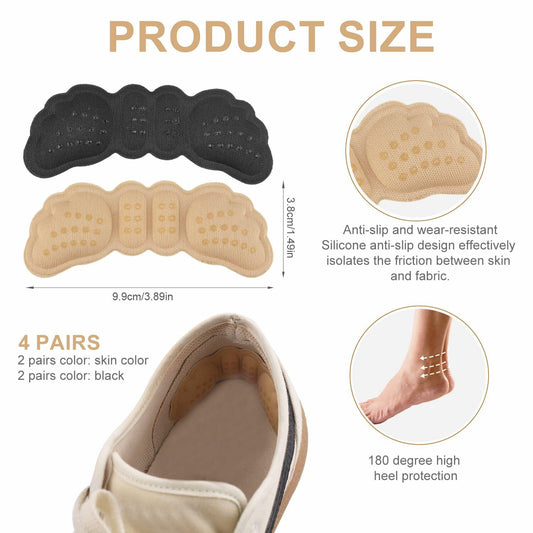 Gosknor 4 Pairs Heel Protector Pads Foam Inserts Cushion Black Skin Color