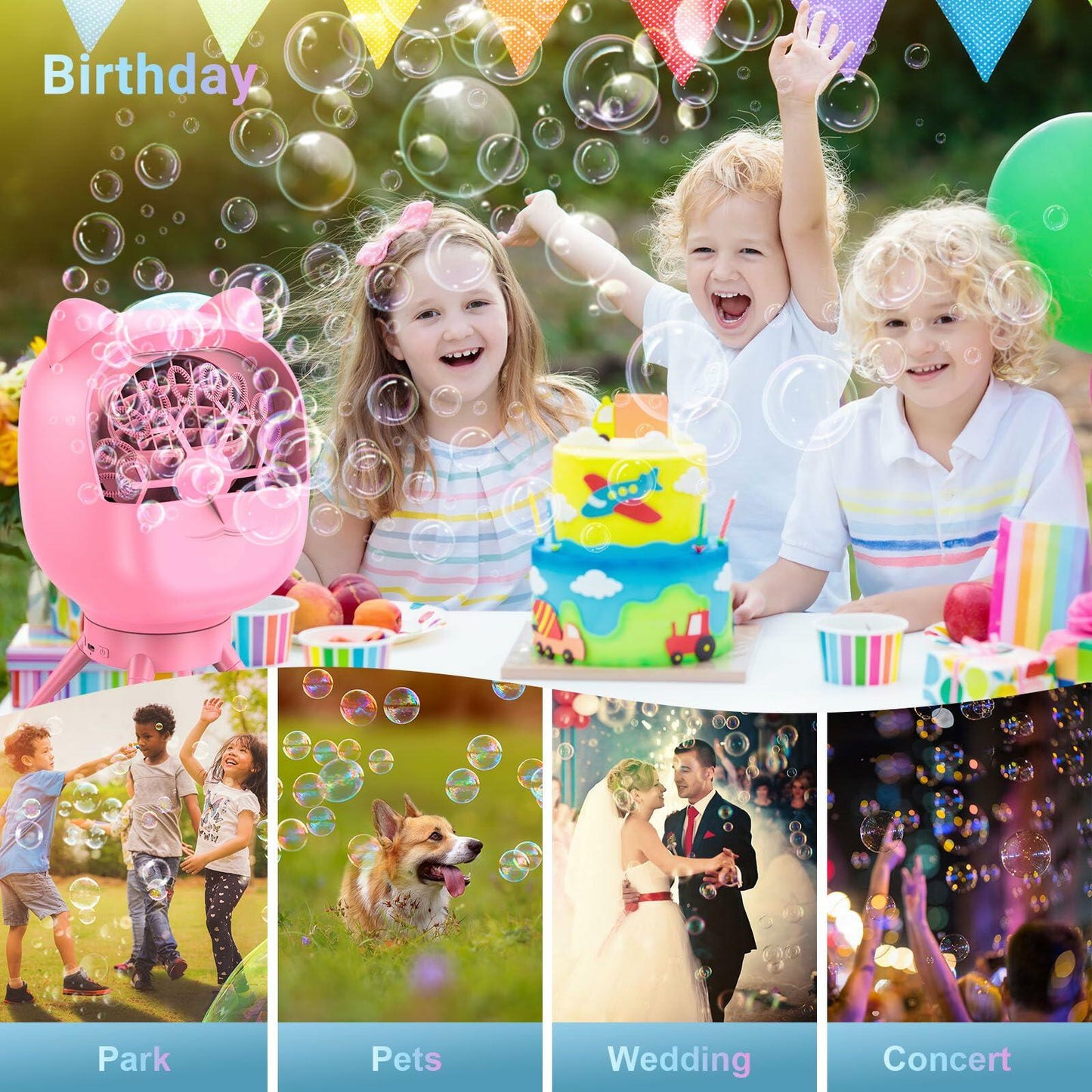 [Like New] UckPure Automatic Bubble Machine Rechargeable Rotatable Pink 38000+ Bubbles/Min