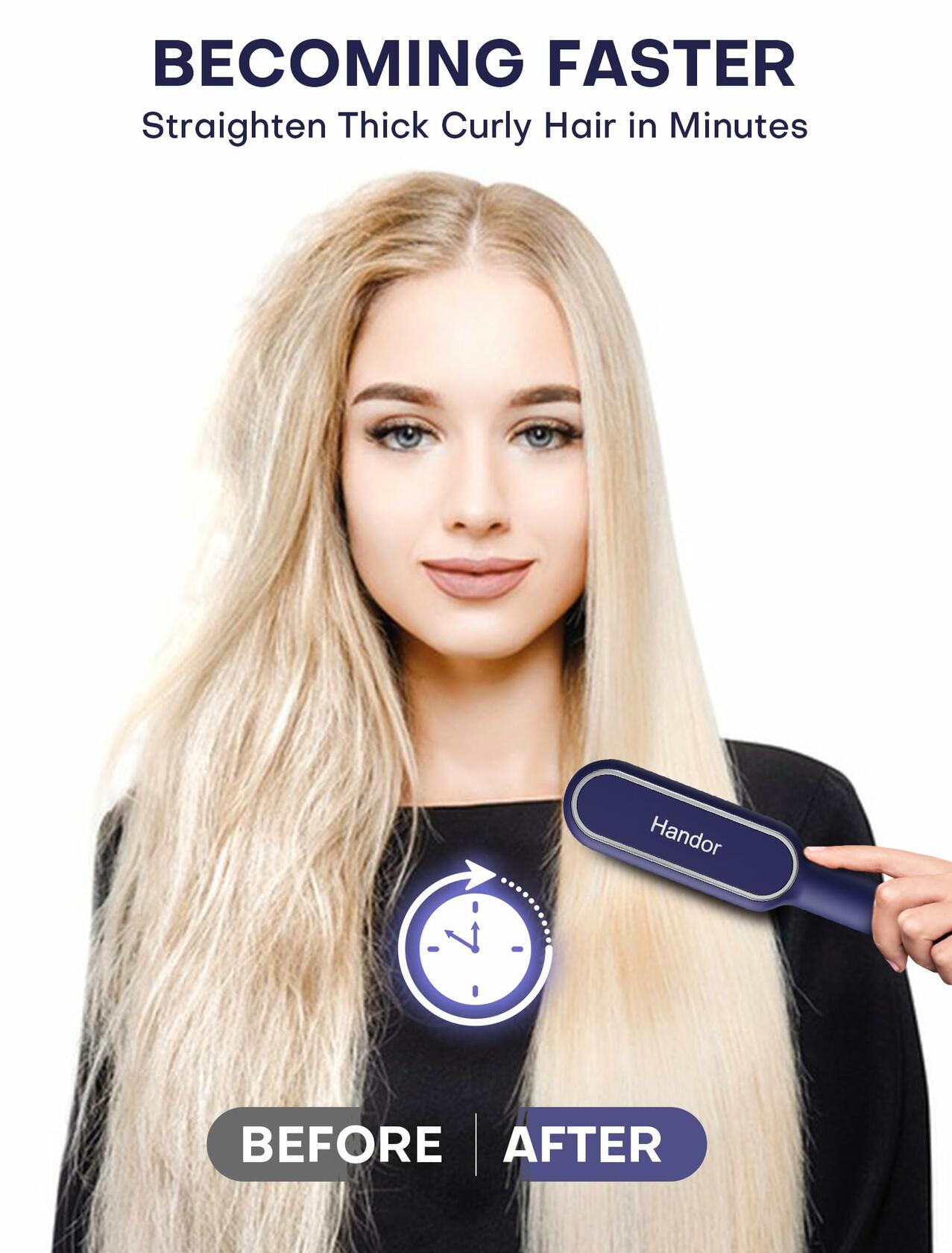 RakRlek Handor Ionic Hair Straightener Brush 9 Temp Settings Fast Heating Blue