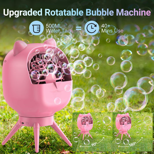 [Like New] UckPure Automatic Bubble Machine Rechargeable Rotatable Pink 38000+ Bubbles/Min