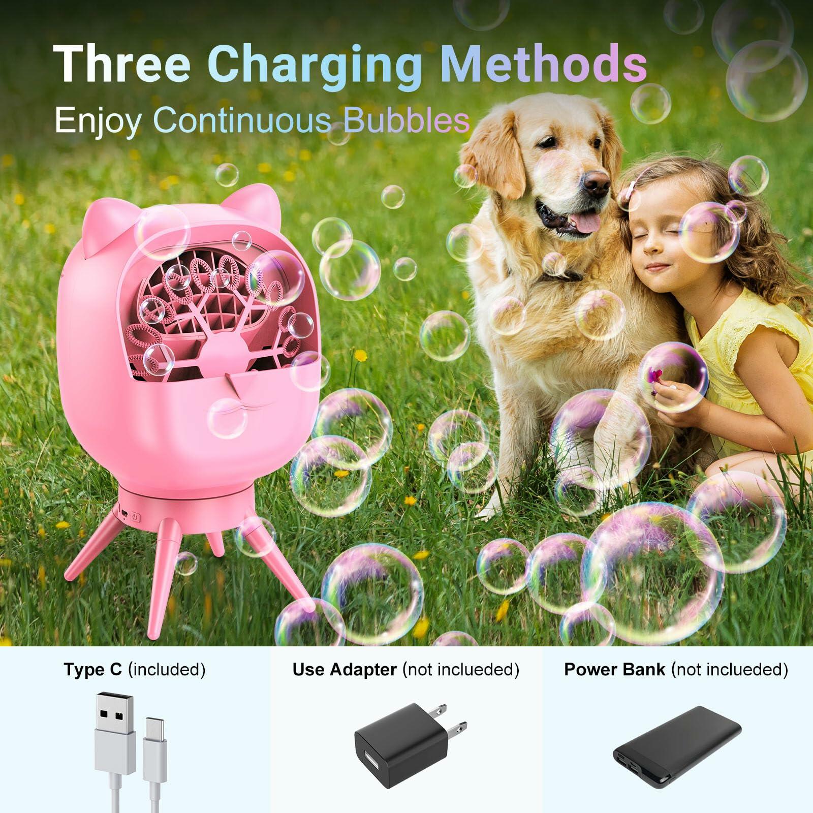 [Like New] UckPure Automatic Bubble Machine Rechargeable Rotatable Pink 38000+ Bubbles/Min